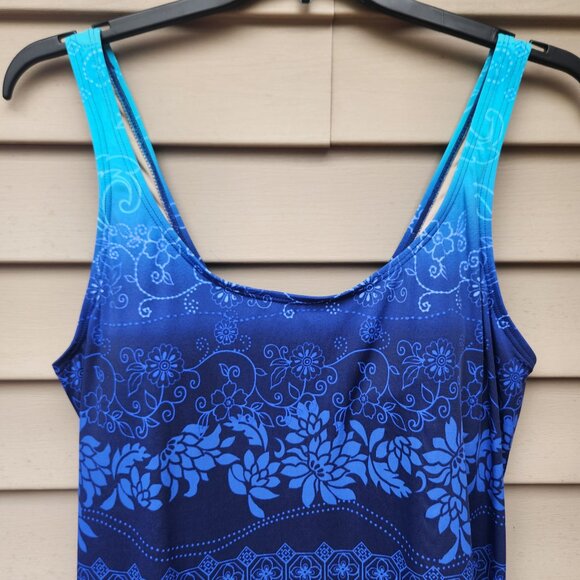 Islander Plus Blue Floral Print Swim Dress Swimsuit Beachwear Modest - Picture 4 of 10